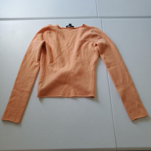 Y2K Bebe Sweater Womens XS Orange 100% Cashmere Twist Front Long Sleeve Pullover - Picture 2 of 8
